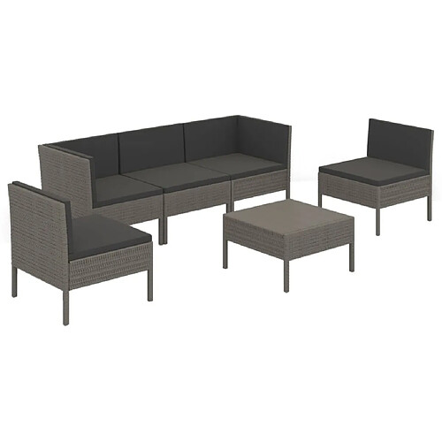 Maison Chic Salon de jardin 6 pcs + coussins - Mobilier/Meubles de jardin - Table et chaises d'extérieur Résine tressée Gris -MN97010