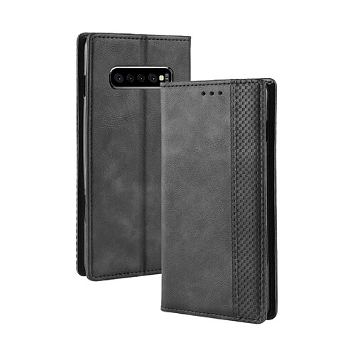 Wewoo étuis en cuir Coque Housse Étui à boucle magnétique avec texture rétro et pour Galaxy S10 +, support, logements pour cartes portefeuille (noir)