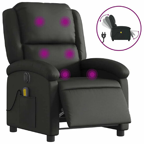 Maison Chic Fauteuil Relax pour salon, Fauteuil de massage inclinable électrique noir cuir véritable -GKD48184