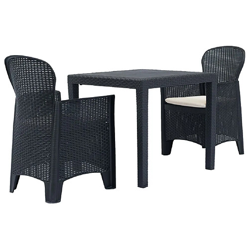 vidaXL Ensemble de bistro 3 pcs Plastique Anthracite Aspect de rotin