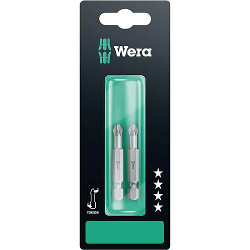 Lot de 2 embouts 851/4 TZ série 4 entraînement 1/4 Phillips PH2x50mm WERA WERK 05134381001