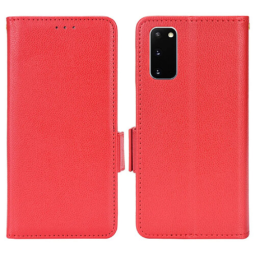 Etui en PU texture litchi, fermoir aimanté avec support rouge pour votre Samsung Galaxy S20