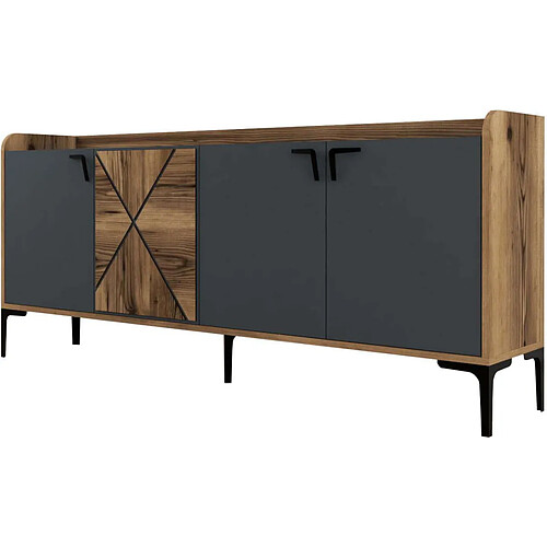 Hanah Home Buffet en aggloméré 4 portes Venedik noyer + anthracite.