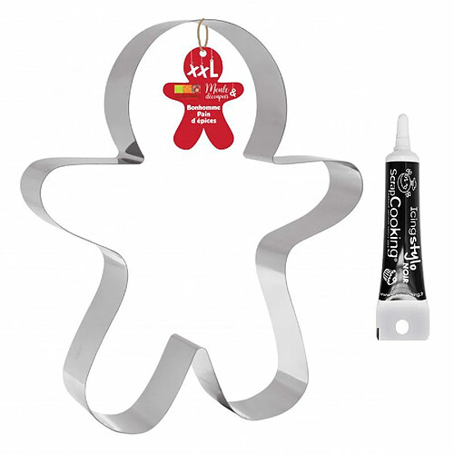 Scrapcooking Découpoir à pâtisserie inox XXL Bonhomme en pain d'épice + Stylo de glaçage noir