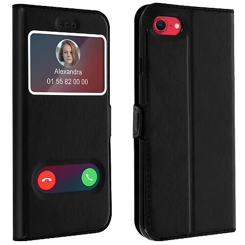 Avizar Housse iPhone SE 2022 / 2020 et 8 / 7 Etui Double Fenêtre Coque Silicone - noir