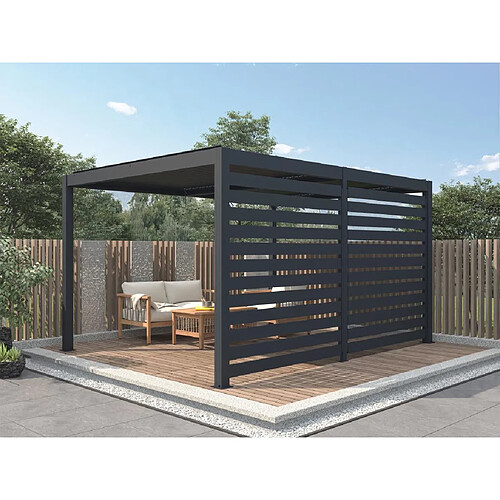 Vente-Unique Pergola bioclimatique autoportante électrique anthracite en aluminium avec lames orientables et claustra 3,68 m - 12 m² - AMADORA