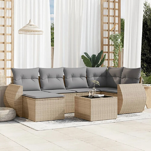 vidaXL Salon de jardin avec coussins 7 pcs beige résine tressée