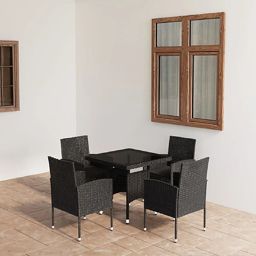 Salle à dîner de jardin 5 pcs,Table et chaise à manger Résine tressée Noir -MN77168