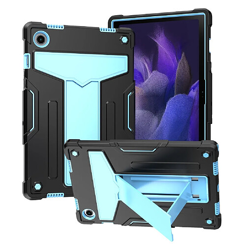 Coque en silicone antichoc avec béquille en T noir bleu pour votre Samsung Galaxy Tab A8 10.5 (2021)