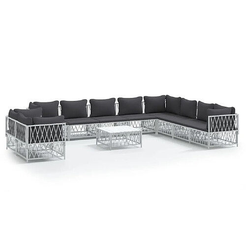 Maison Chic Salon de jardin 11 pcs avec coussins - Table et chaises d'extérieur - Mobilier/Meubles de jardin Moderne blanc acier -MN39250