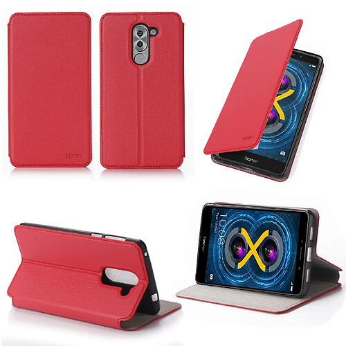 Xeptio Etui coque luxe Huawei Honor 6X 4G rouge Ultra Slim avec stand - Housse pochette