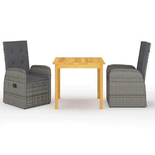 Salle à manger de jardin 3 pcs,Table et chaise à dîner Gris -MN71244