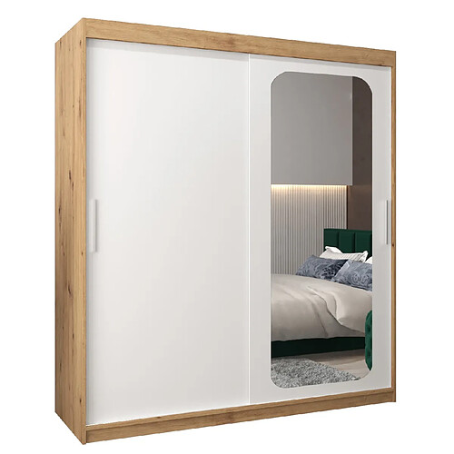 Abiks Meble Armoire PROMO T2 À Portes Coulissantes 200/180/62 2 Portes (Artisan/Blanc)