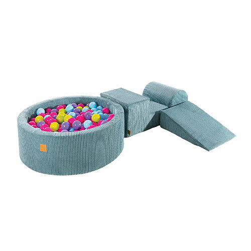 MeowBaby Aire de Jeux en mousse avec Piscine a Balles, 3 éléments, 200 Balles, Aesthetic, Côtelé, Turquoise : Rose/Violet/Bleu Bebe/Chaux