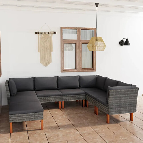 vidaXL Salon de jardin 8 pcs avec coussins Résine tressée Gris