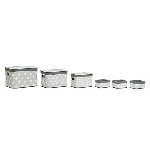 Set de basket DKD Home Decor Blanc Gris Bambou Bois MDF Etoiles 51 x 35 x 33 cm