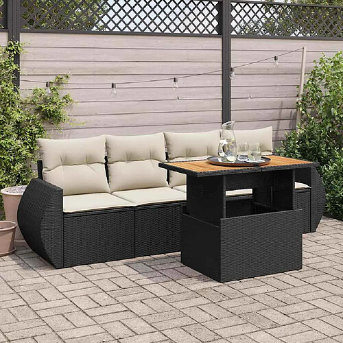 vidaXL Salon de jardin 5 pcs avec coussins noir résine tressée