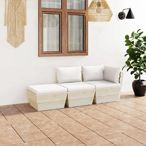 vidaXL Salon de jardin palette 3 pcs avec coussins bois d'épicéa