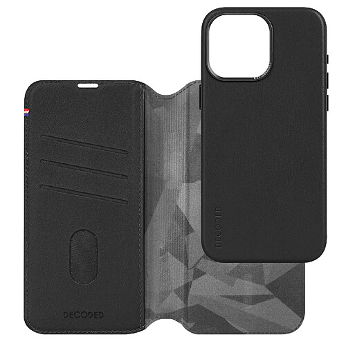 Étui Cuir pour iPhone 15 Pro Coque détachable Portefeuille Decoded Noir