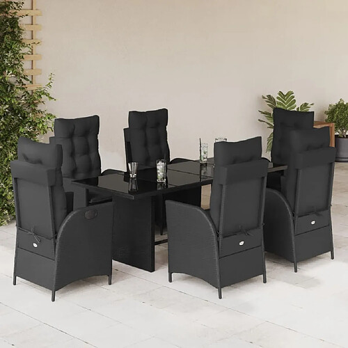 vidaXL Ensemble à manger de jardin coussins 7pcs Noir Résine tressée