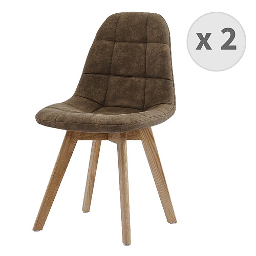 Moloo STELLA OAK - Chaise scandinave microfibre marron pieds chêne (x2)