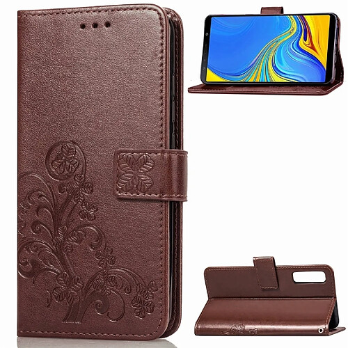 Wewoo Housse Coque Étui en cuir à motif de fleurs pressées Lucky Clover pour Galaxy A7 (2018), avec support et logements pour cartes, portefeuille dragonne (brun)