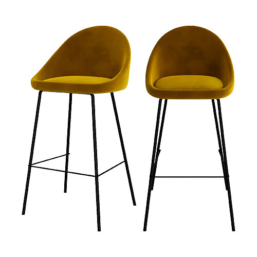 Rendez Vous Deco Chaise de bar Misty en velours jaune 75 cm (lot de 2)