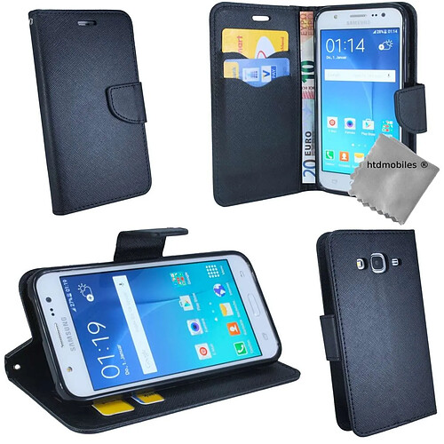 Htdmobiles Housse etui portefeuille pour Samsung Galaxy J3 (2016) + film ecran - NOIR / NOIR