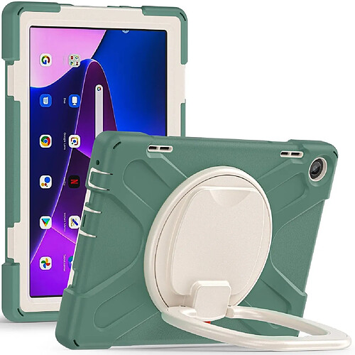 Coque en silicone anti-chute avec poignée et béquille rotative pour votre Lenovo Tab M10 (Gen 3) TB-328FU/TB-328XU - vert foncé