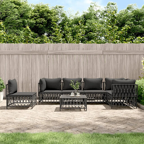 vidaXL Salon de jardin 7 pcs avec coussins anthracite acier