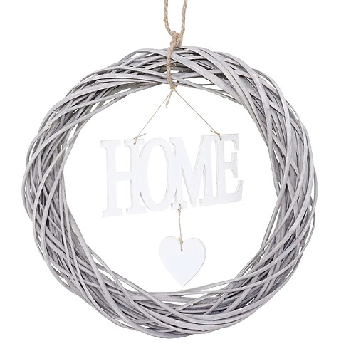 Mendler Décor de porte Home, rond, couronne de décoration, bois Ø 40cm blanc / gris