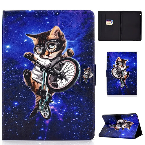 Etui en PU impression de motifs antichoc chat cycliste avec support et porte-cartes pour votre Huawei MediaPad T3 10