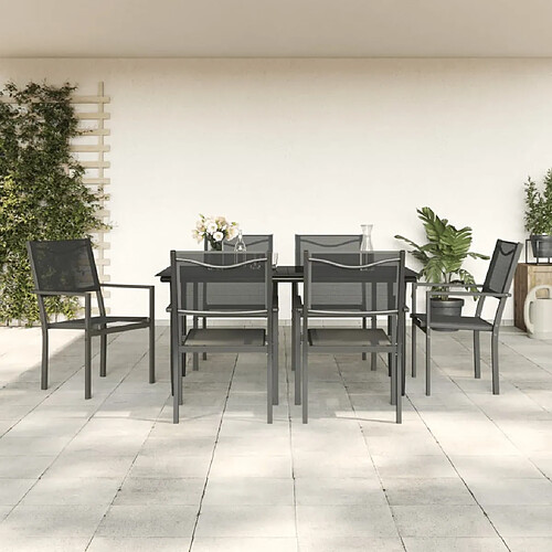 vidaXL Ensemble à manger de jardin 7 pcs noir textilène et acier