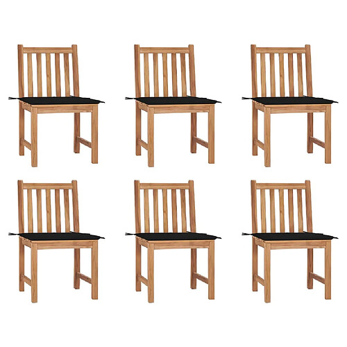 vidaXL Chaises de jardin lot de 6 avec coussins Bois de teck massif