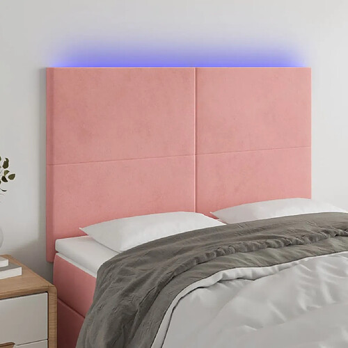 vidaXL Tête de lit à LED Rose 144x5x118/128 cm Velours