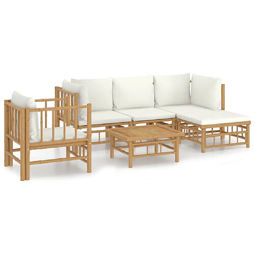 Maison Chic Salon de jardin 6 pcs + coussins - Mobilier/Meubles de jardin - Table et chaises d'extérieur blanc crème bambou -MN31104