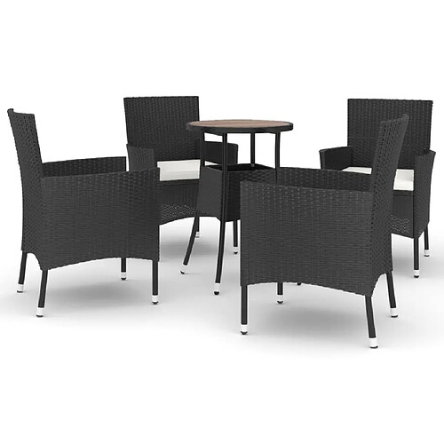 Maison Chic Ensemble de bistro 5 pcs coussins,Table + chaises + coussins de jardin noir poly rotin -GKD156310