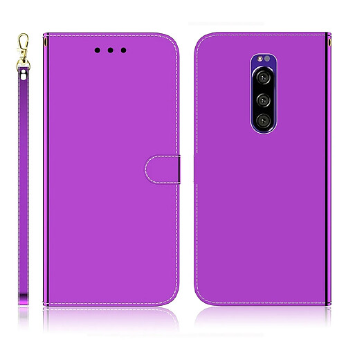 Wewoo Housse Coque Etui à rabat horizontal en surface miroir avec pour Sony Xperia 1 et logements cartesporte-monnaie et lanière Violet