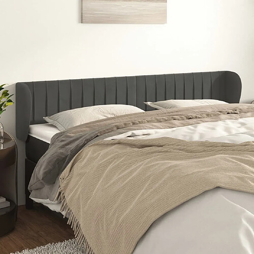 Maison Chic Tête de lit scandinave avec oreilles,meuble de chambre Gris foncé 203x23x78/88 cm Velours -MN11030