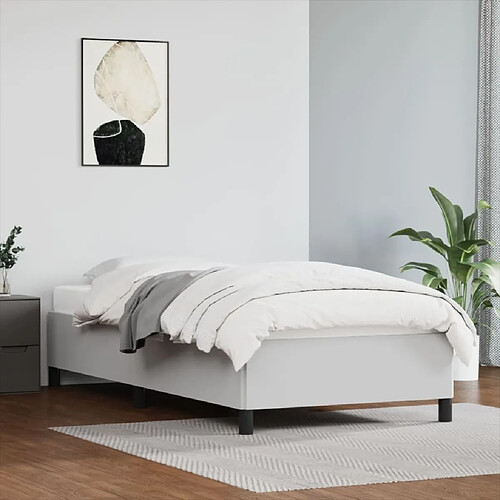 Maison Chic Lit adulte - Lit simple Cadre de lit,Structure du lit Contemporain Blanc 90x200 cm Similicuir -MN60813