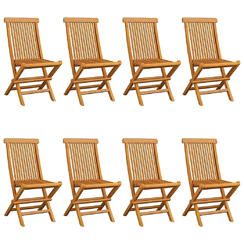 Maison Chic Lot de 8 Chaises de jardin,Fauteuil d'extérieur avec coussins vert Bois de teck massif -MN21012