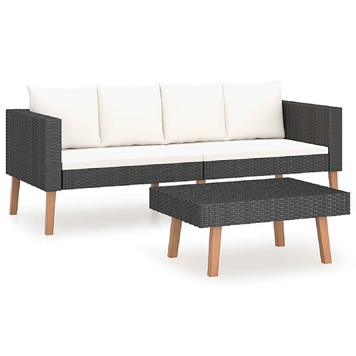 Maison Chic Salon de jardin 2 pcs avec coussins - Table et chaises d'extérieur - Mobilier/Meubles de jardin Moderne Résine tressée Noir -MN83783