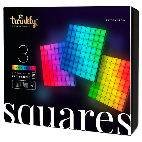 Twinkly Squares Extensions – Panneaux LED 64 Pixels RVB. Noir. 3 Tuiles d'Extension,