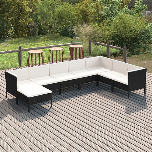 vidaXL Salon de jardin 8 pcs avec coussins résine tressée noir