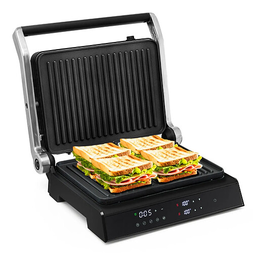 Helloshop26 Grill multifonction electrique 1800-2000w tactile intelligent ouverture à 180° minuterie 4h 5 modes automatiques double plaques 20_0005308