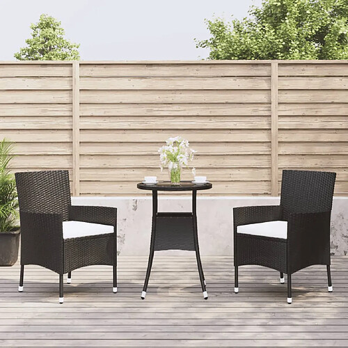 vidaXL Ensemble de bistro de jardin 3 pcs coussins noir poly rotin