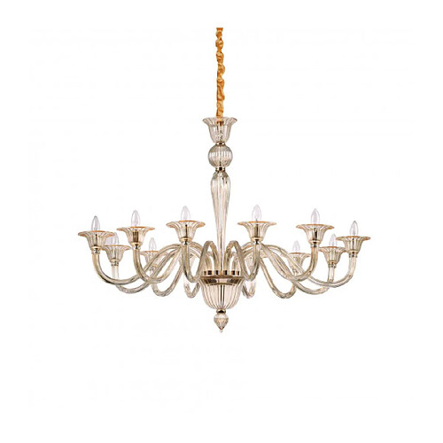 Ideal Lux Chandelier sans abats jours Brigitta Verre ambre 12 ampoules 99,5cm