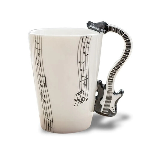 Totalcadeau Tasse anse en guitare noire mug porcelaine