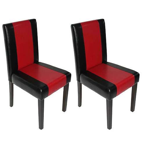 Mendler Lot de 2 chaises de séjour Littau ~ simili-cuir, noir/rouge, pieds foncés