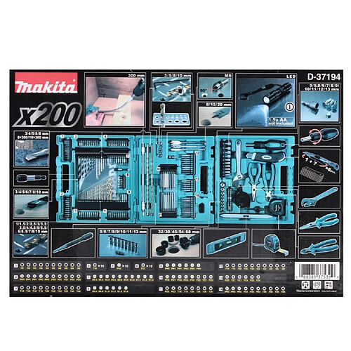 Makita Set d'embouts et de forets - Embouts / Forets /Clés à douille, 200 pcs. (D-37194)